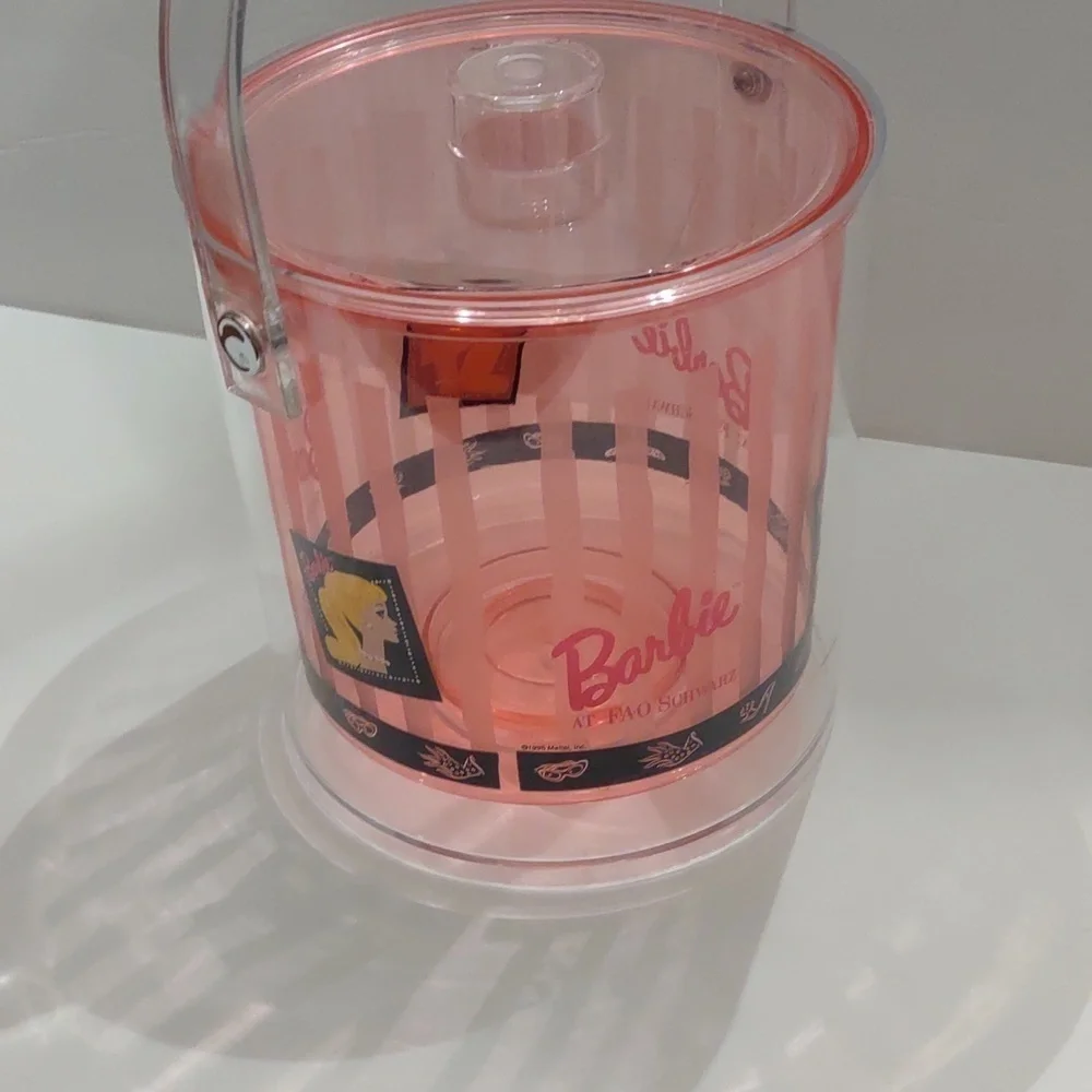 FAO Schwarz 1995 Barbie Ice Bucket Pink Acrylic MCM Style Vintage